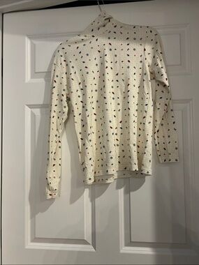 Bobbie Brooks Cream Turtleneck Top with Red & Blue Print